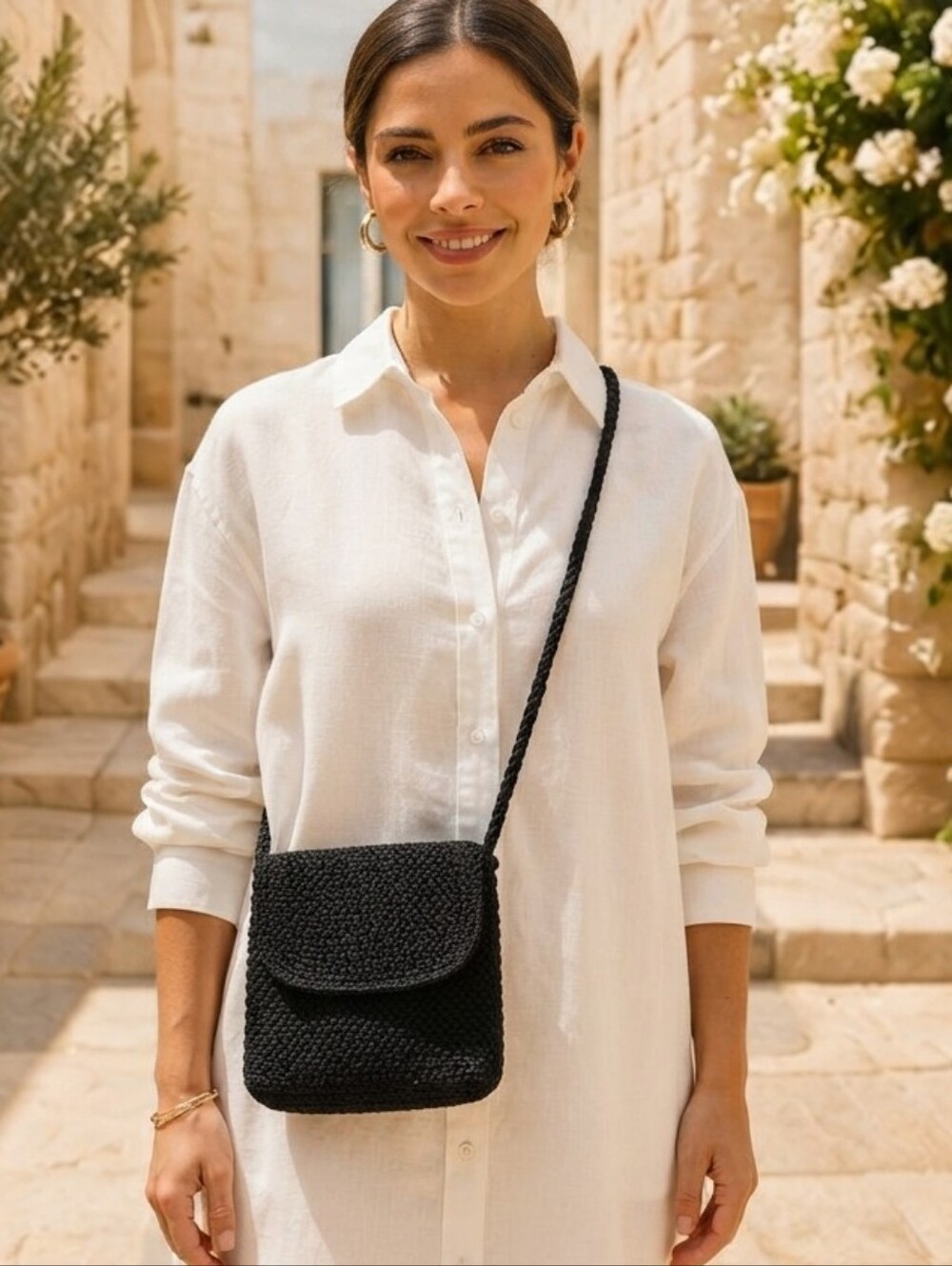 The Sak Hand Crochet Crossbody Bag Black